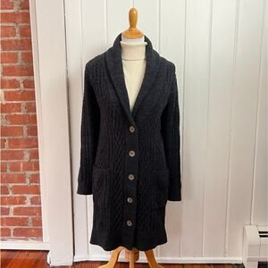 Barefoot Dreams Aran Cable Knit Long Cardigan Shawl Collar Cozy Black Sweater S